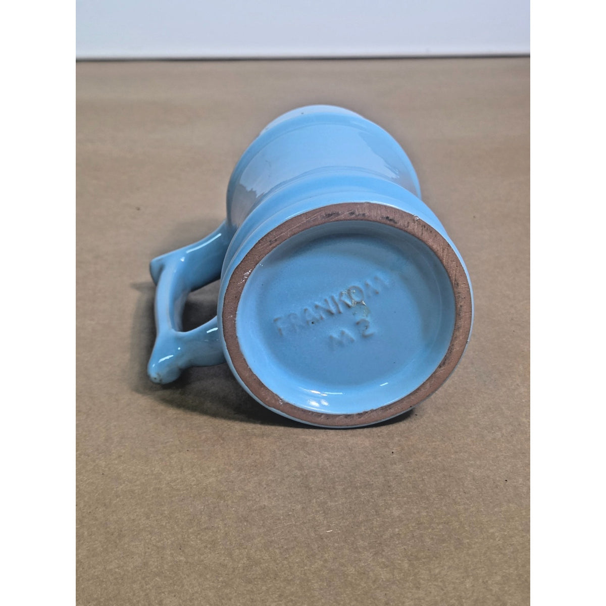 Vintage 1985 Frankoma M2 Cowtown Jim Beam Bottle Club Anniversary Mug, Blue