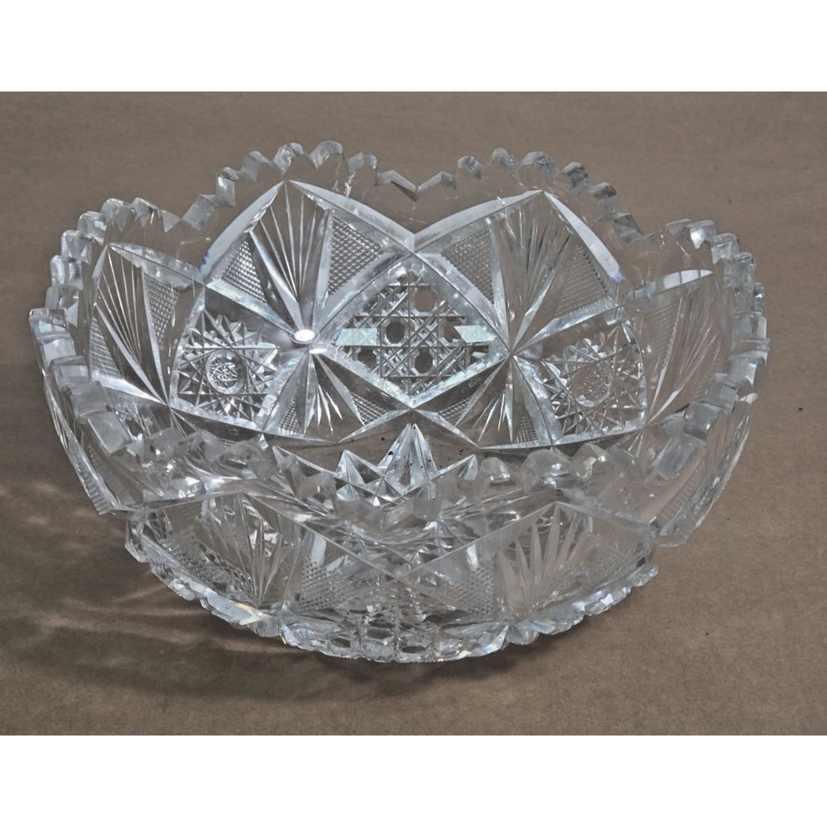 Vintage ABP Style Cut Crystal Bowl - 8" Hobstar & Pinwheel Scalloped Rim