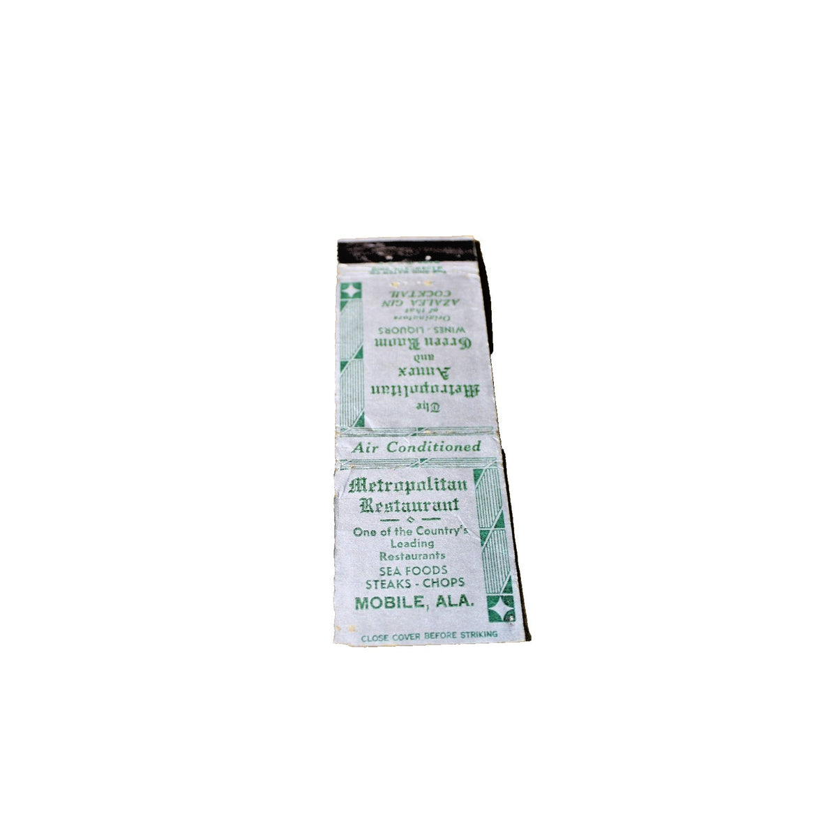 Vintage Mid Century Matchbook Cover, Mobile, Alabama, Metropolitan Restaurant