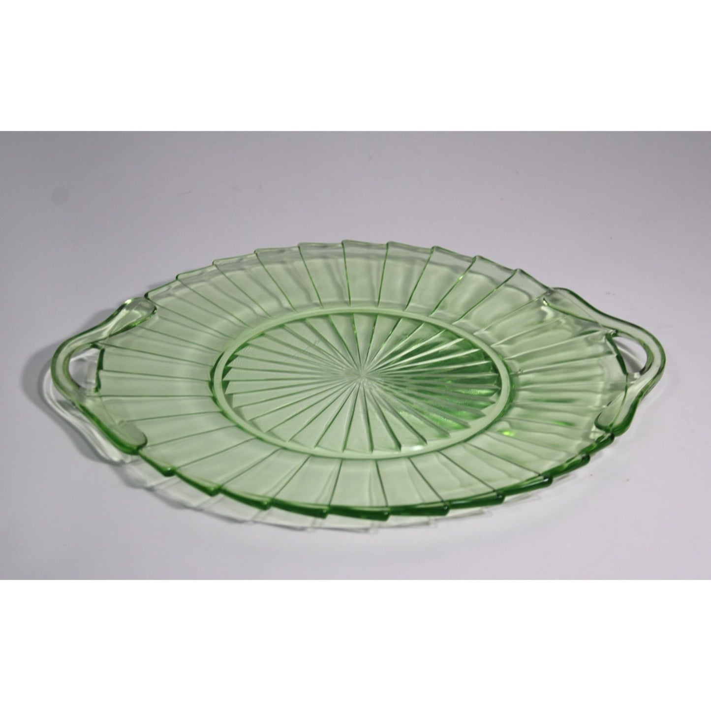 Jeannette Glass Sierra Pinwheel Green Depression Glass Handled Tray 11.75" x 10"