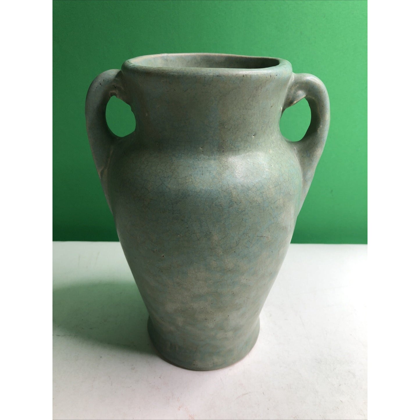 Brush McCoy 1930s Vintage Art Deco Pottery Mottled Green Cream Ceramic Vase