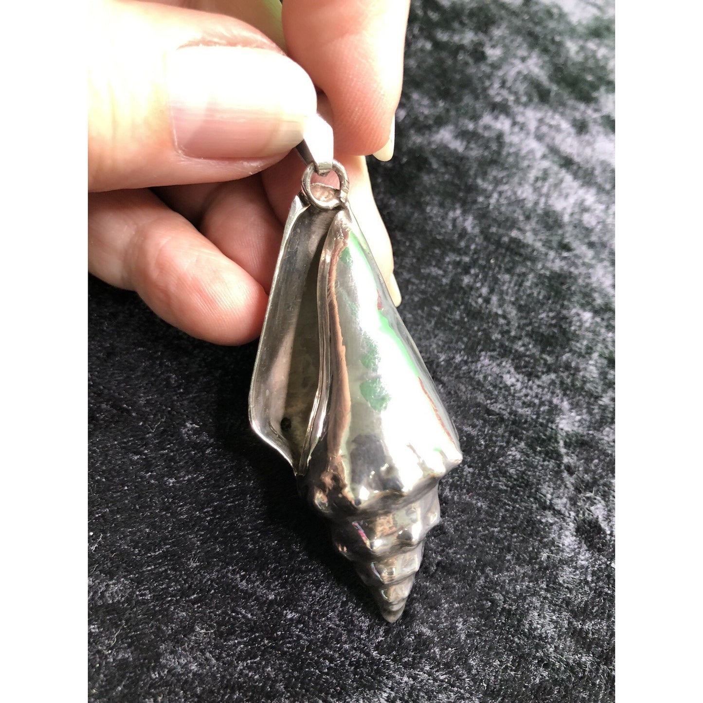 Vintage LARGE CONCH SHELL PENDANT Marked Mexico STERLING SILVER Seashell 17.4g