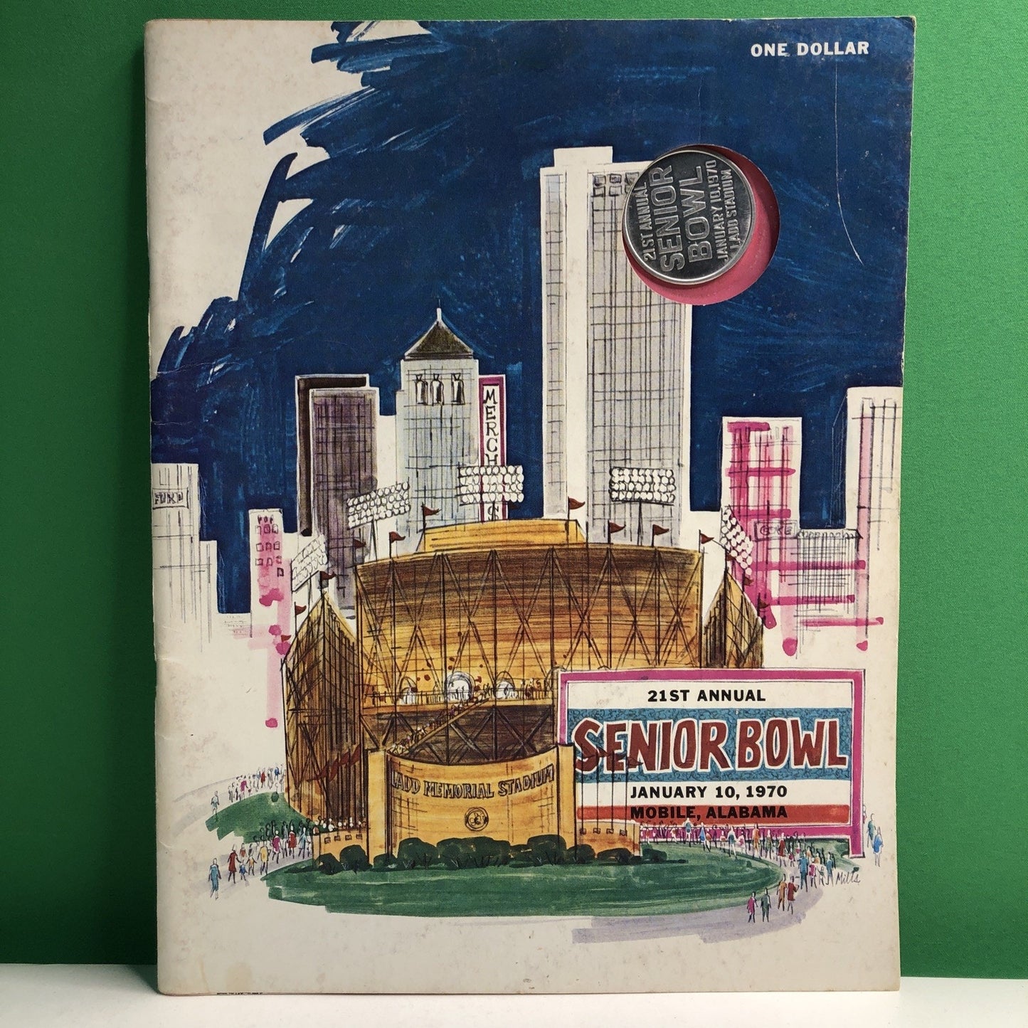 1970 NCAA Football Souvenir Senior Bowl Program w/ Coin Ladd Stadium Mobile AL