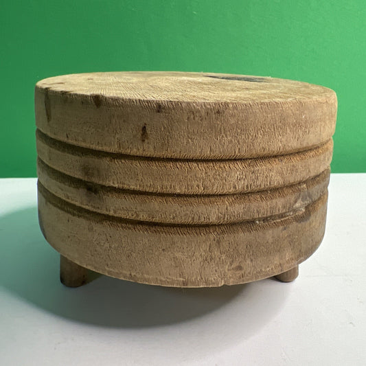 Vintage Tuk-Away Miniature Butcher Block Solid Wood 4" In Diameter 3" Tall