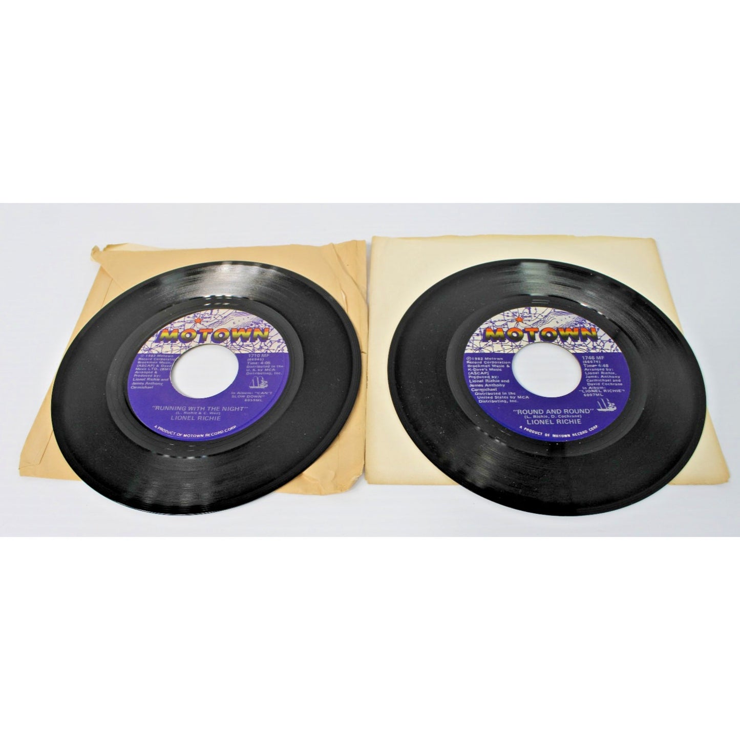Lionel Richie- Two 7" 45 RPM Motown Records- Stuck On You, Round and Round- EX!