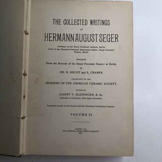 The Collected Writings of Hermann August Seger Volume 2 1903 Original