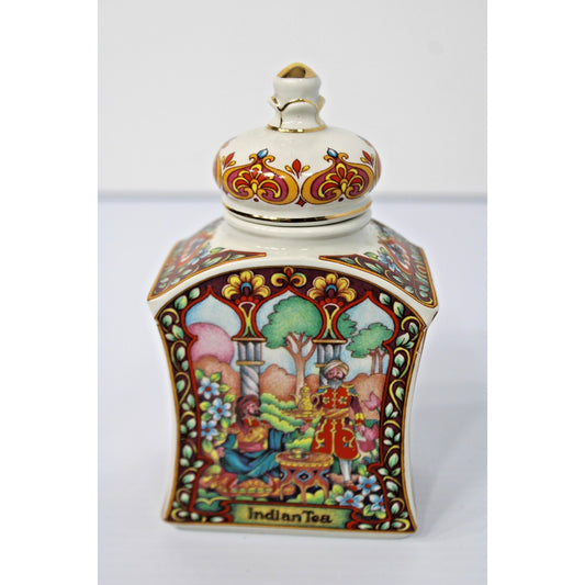 Vintage James Sadler Staffordshire England Indian Tea Caddy Box w/ Lid Porcelain