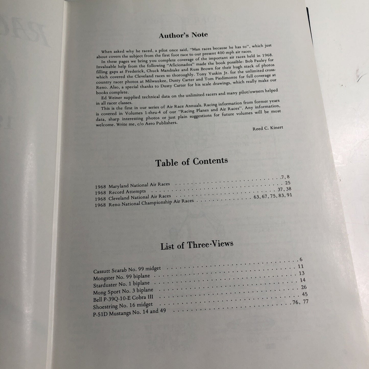 Racing Planes & Air Races 1968-1971 Reed Kinert Aero Pub. 1969 Annual Volume 5