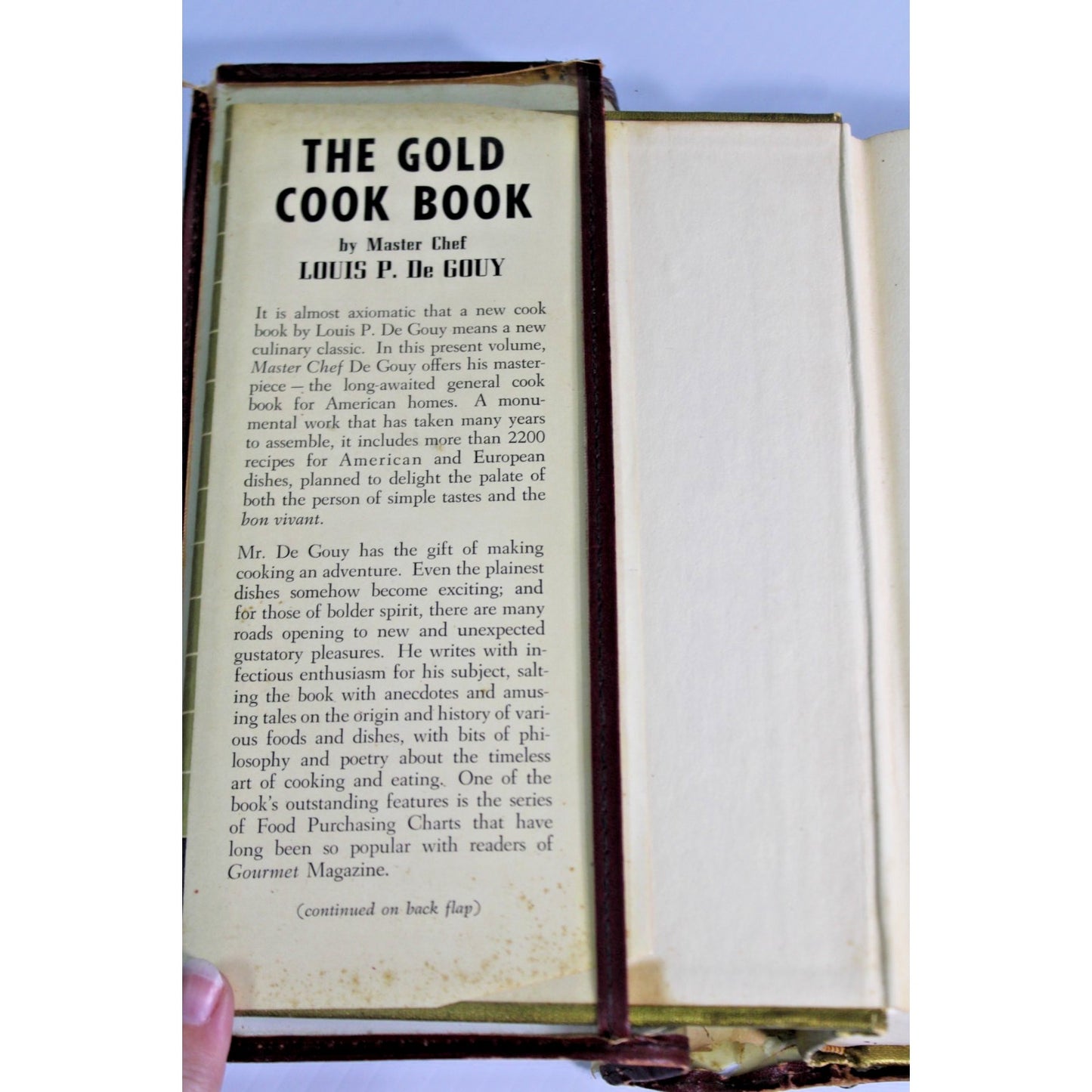 Vintage 1947 The Gold Cook Book Master Chef Louis P. De Gouy Waldorf HC DJ Cover