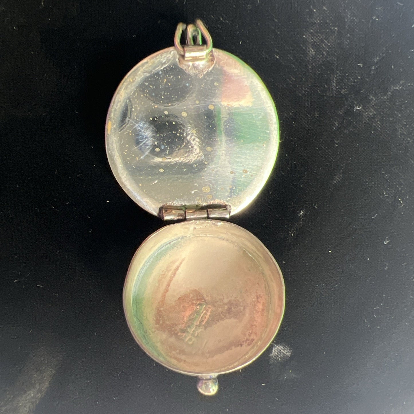 Vintage Mexican Alpaca Silver & Abalone Inlay Pendant & Locket Keepsake Box MOP