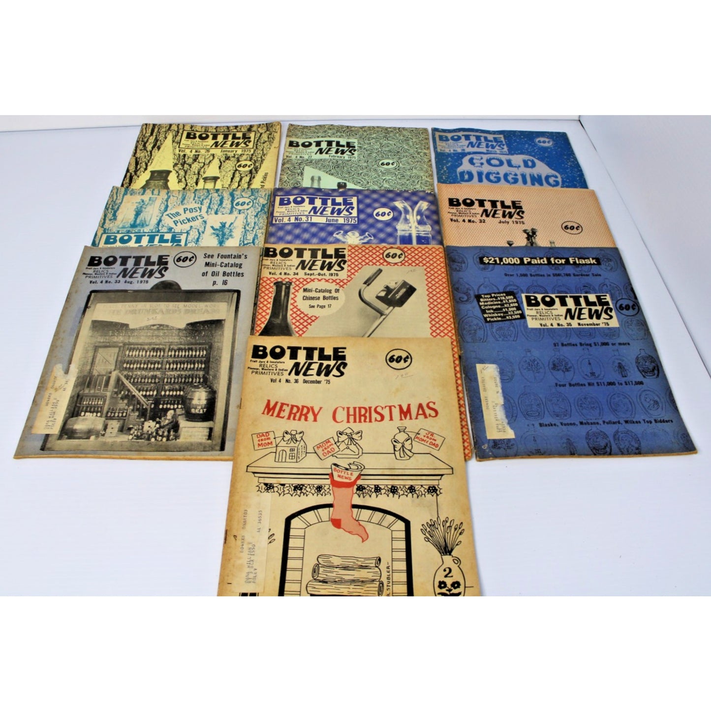 10 Issues 1975 "Bottle News" Fruit Jars, Insulators, Western & Indian Primatives