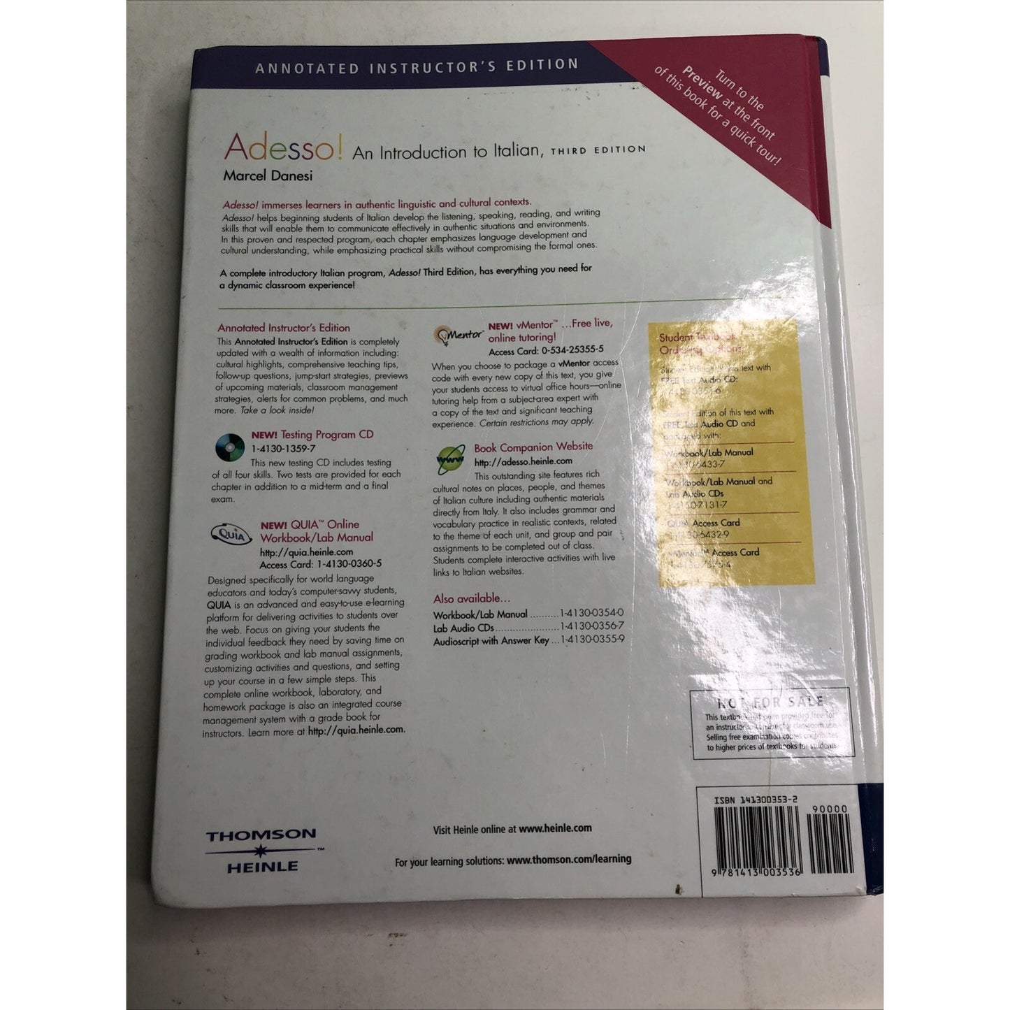 Adesso! An Introduction to Italian By Marcel Danesi Third Edition 2006 Audio CD