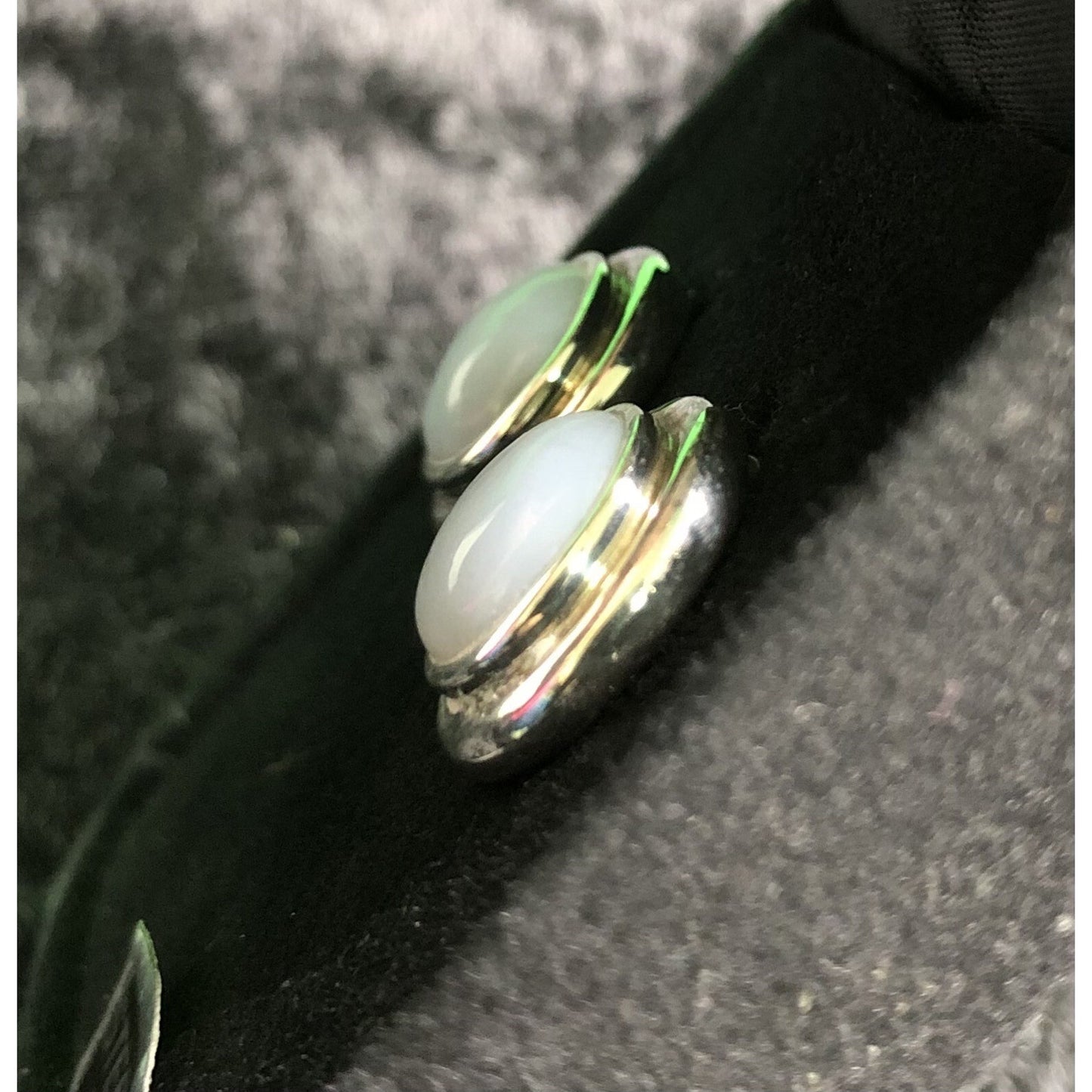 Vintage Sterling Silver Oval White Cabochon Stone Post Earrings Gift Box