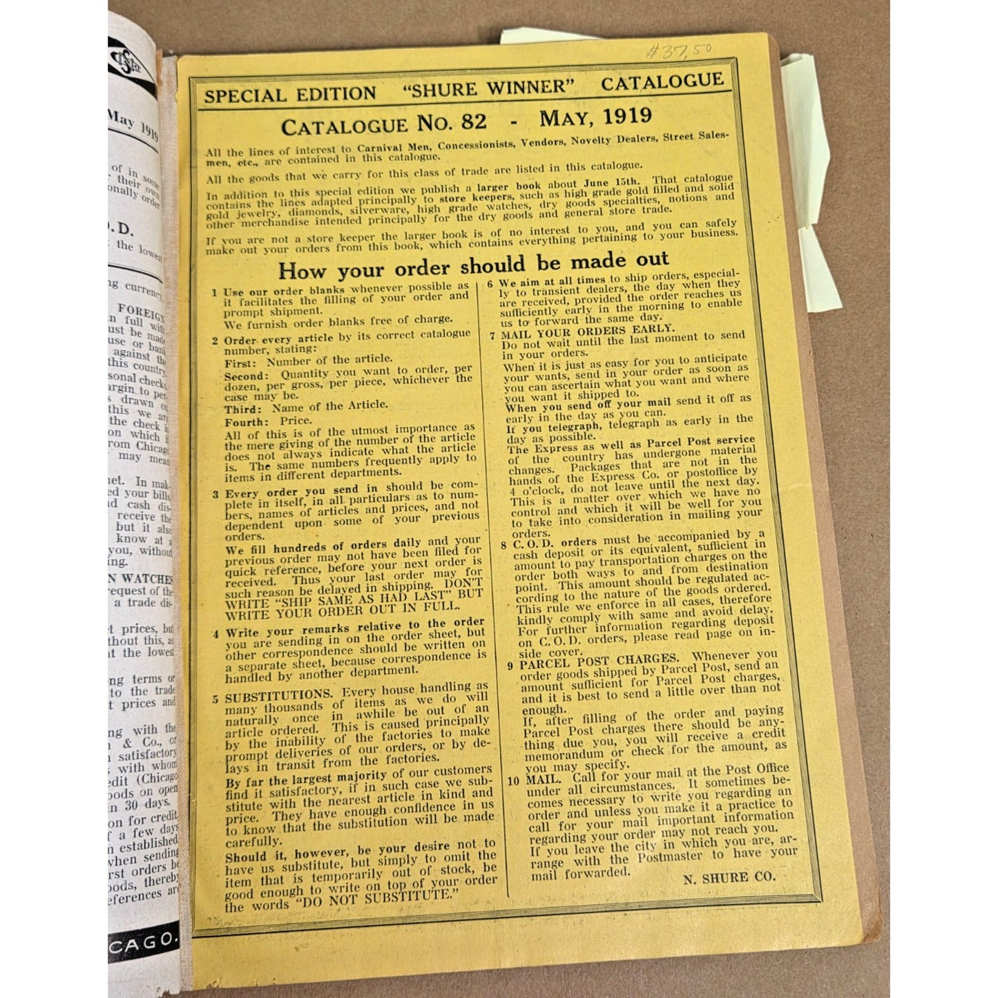 1919 N. Shure Co No. 82 Catalog "The Shure Winner" Vintage Chicago Wholesale