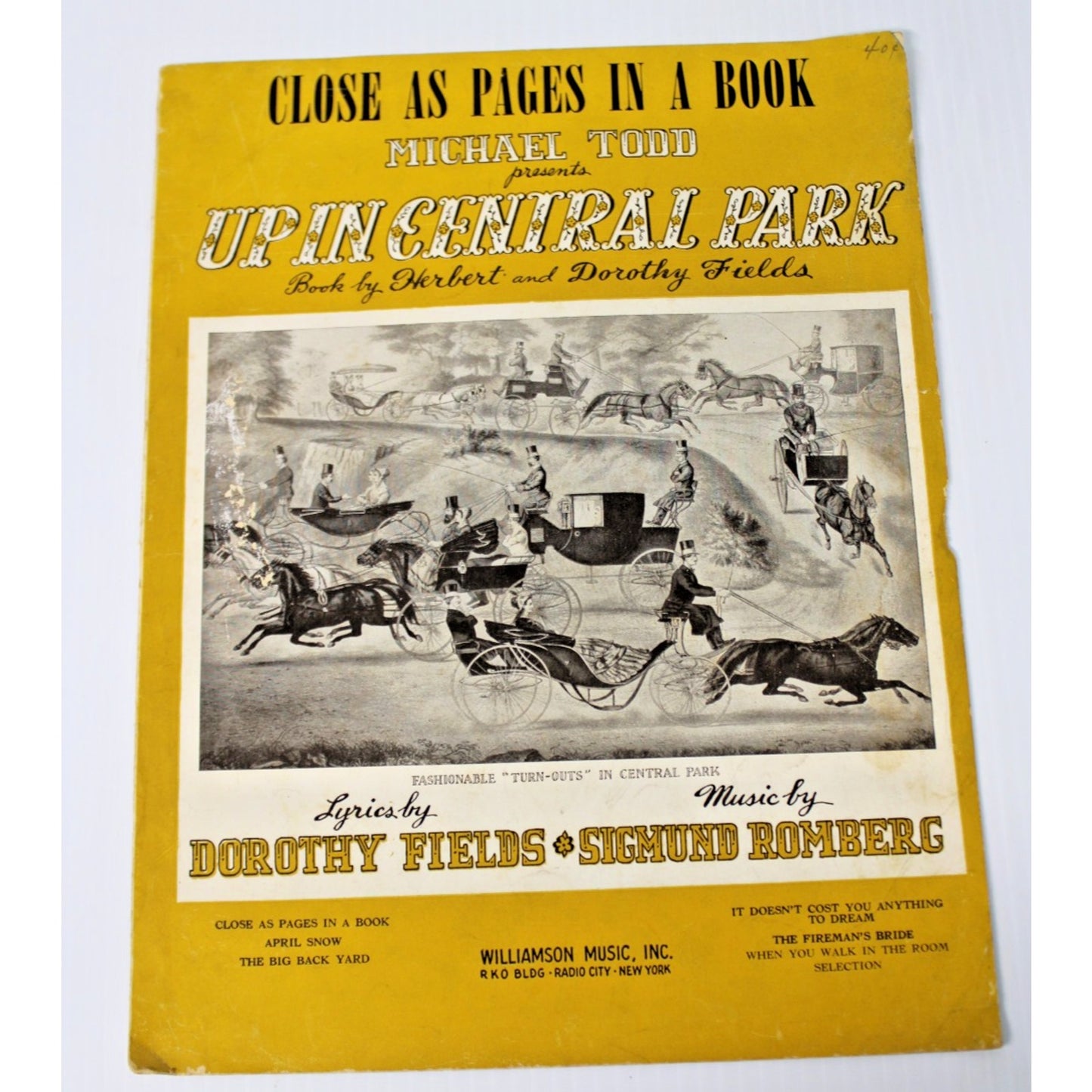 1944 Vintage Sheet Music: Close as Pages in a Book- Up In Central Park