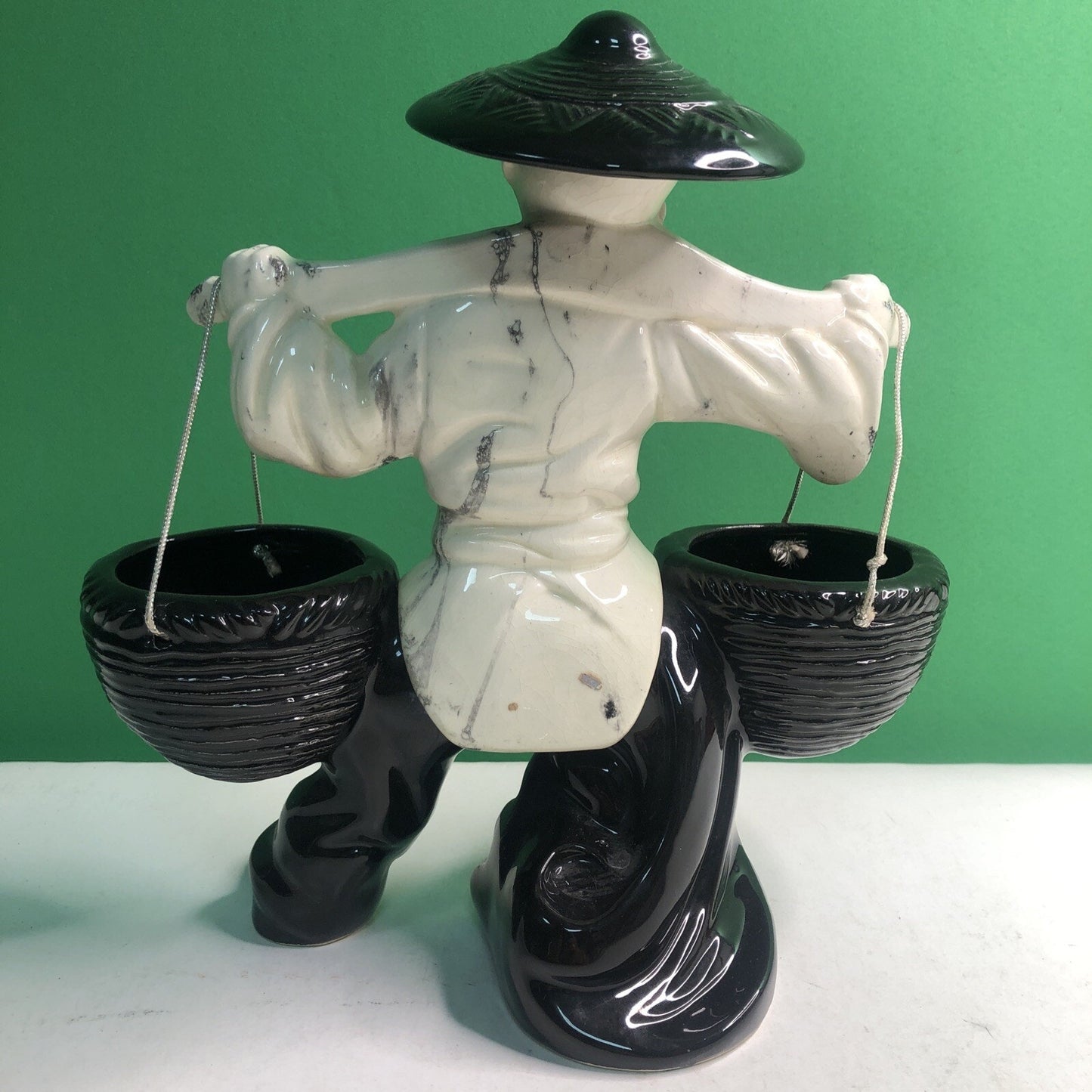 Vintage Ceramic Planter Young Asian Male Water Carrier Traditional Attire