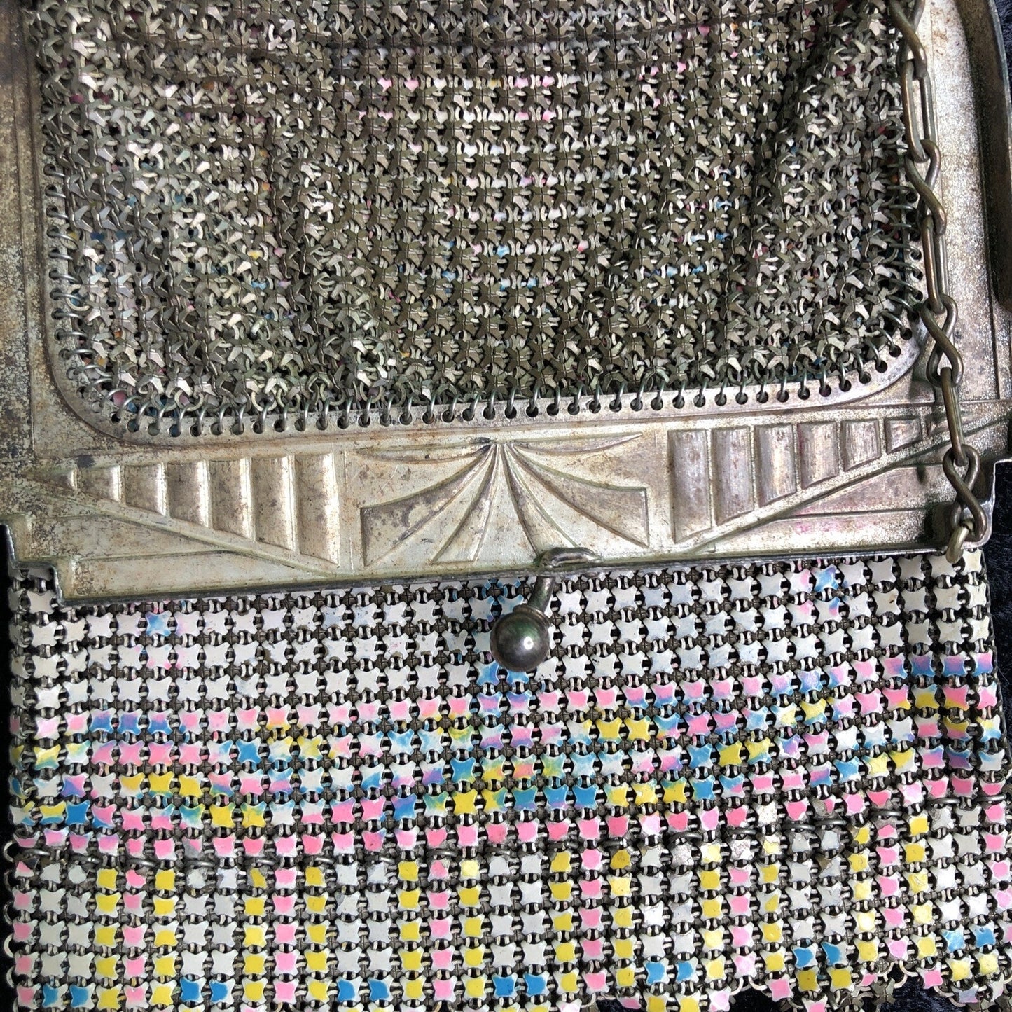 Vintage Antique Whiting & Davis Mesh Enameled Purse Deco Nouveau Imperfect