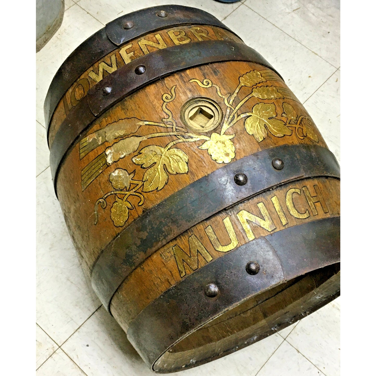 Vintage German Lowenbrau Hand Painted Wooden Beer Barrel- Munich, Germany