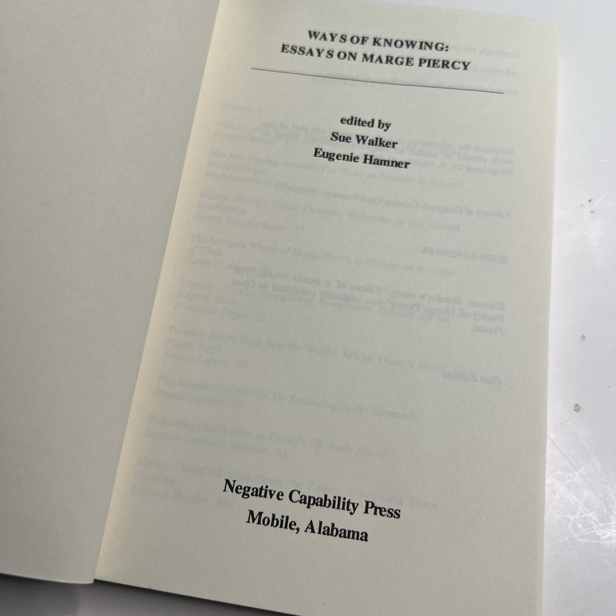 1991 PB 1st Edition Ways Of Knowing Essays On Marge Piercy Mobile Alabama Pub