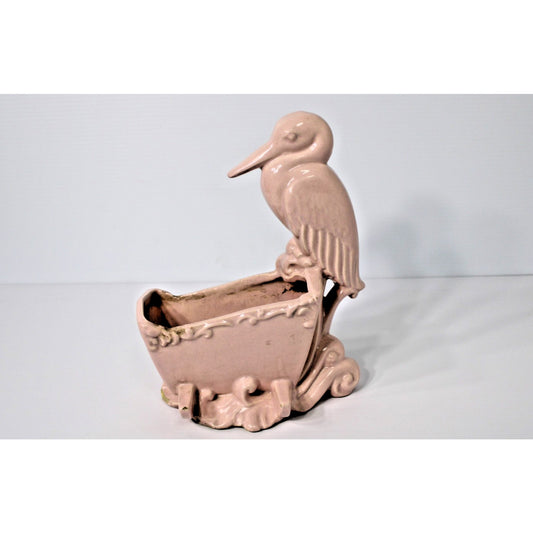 Vintage Pink Stork w/ Carriage Ceramic Planter, Nursery Decor, Baby Shower Gift