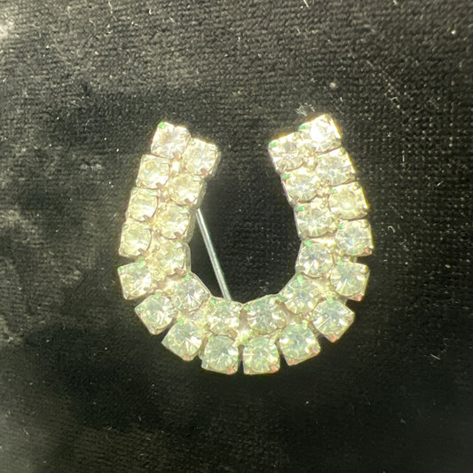 Vintage Horeshoe Lapel Scarf Brooch Pin Rhinestones Costume Jewelry 1” Wide
