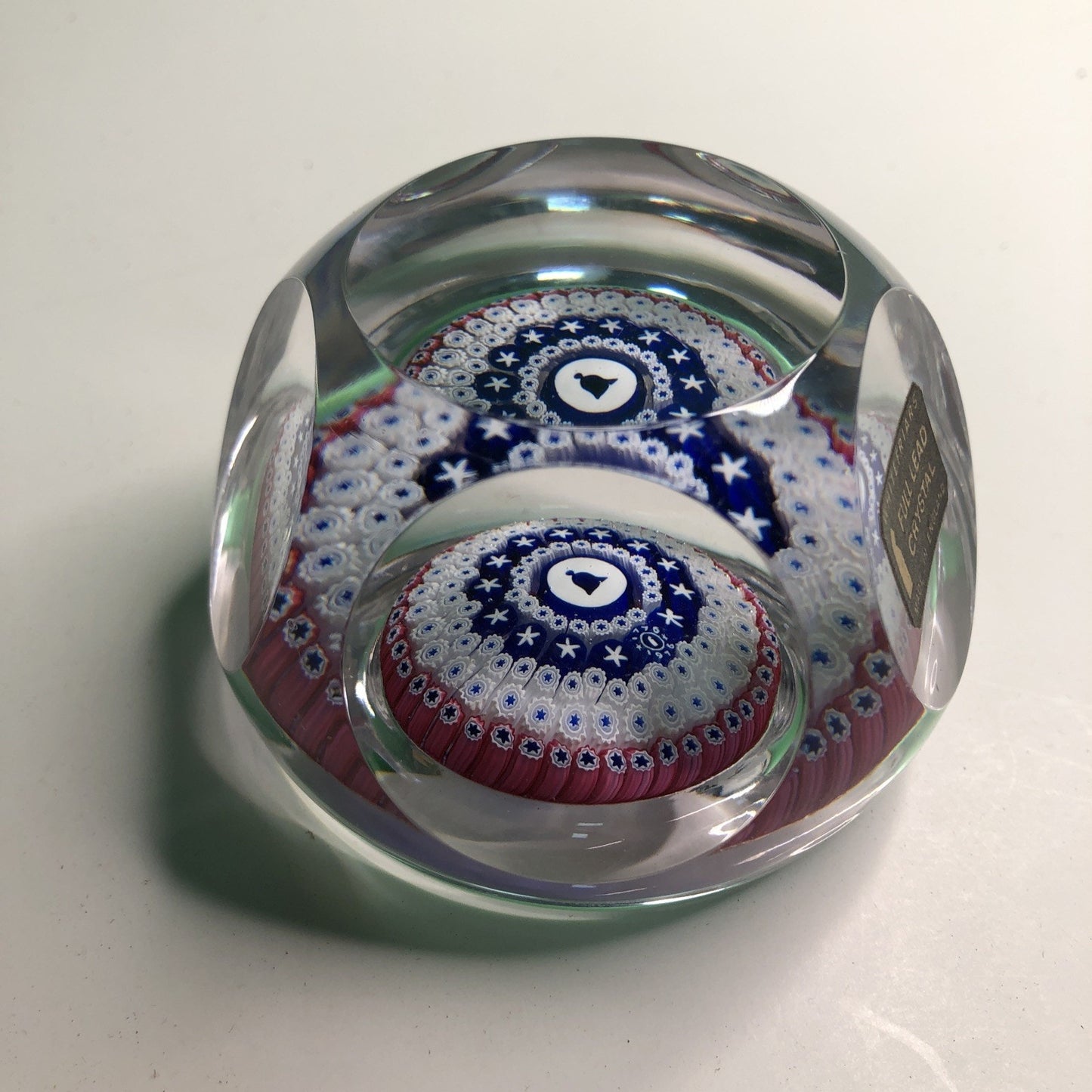 Vintage Whitefriars Glass Millefiori Concentric Cane Faceted Paperweight