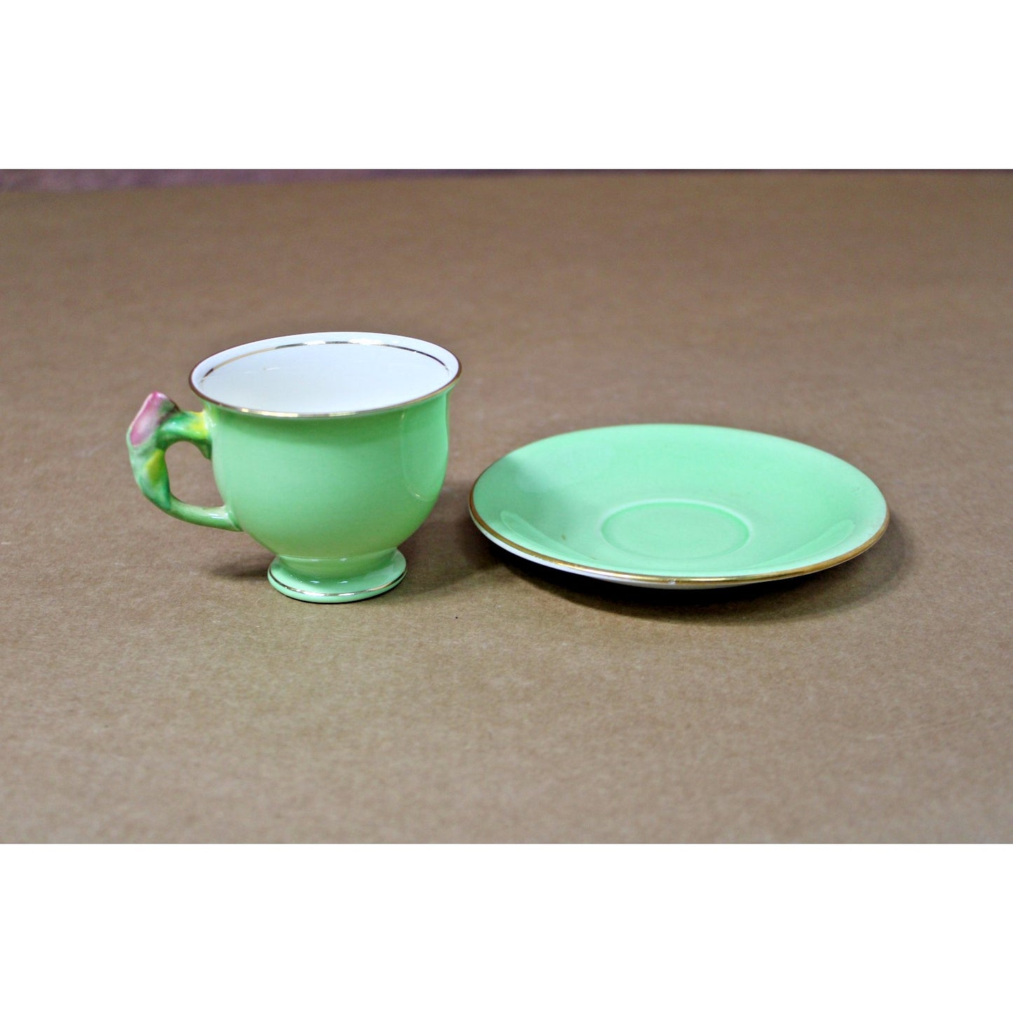 Royal Winton Grimwades Rosebud Green Teacup Rosebud Floral Handle Cup & Saucer