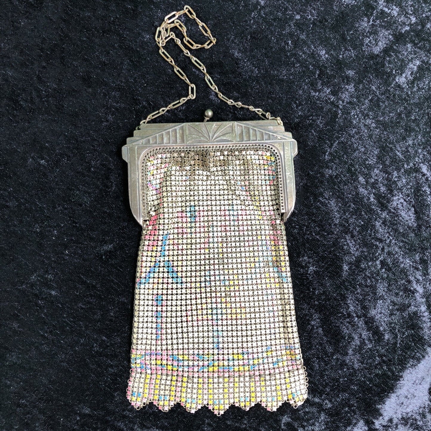 Vintage Antique Whiting & Davis Mesh Enameled Purse Deco Nouveau Imperfect