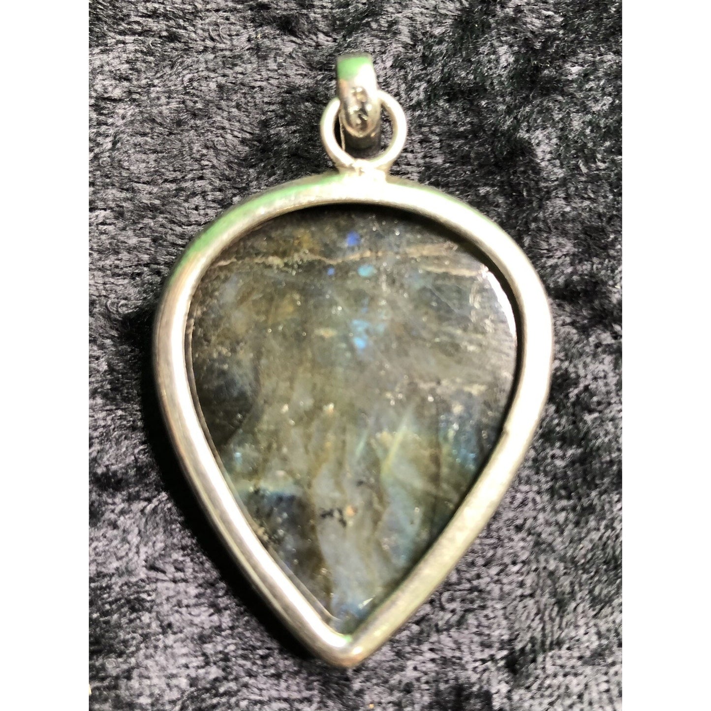 Vintage Sterling Silver Blue Glow Labradorite Pendant Estate Jewelry 1.75” Long