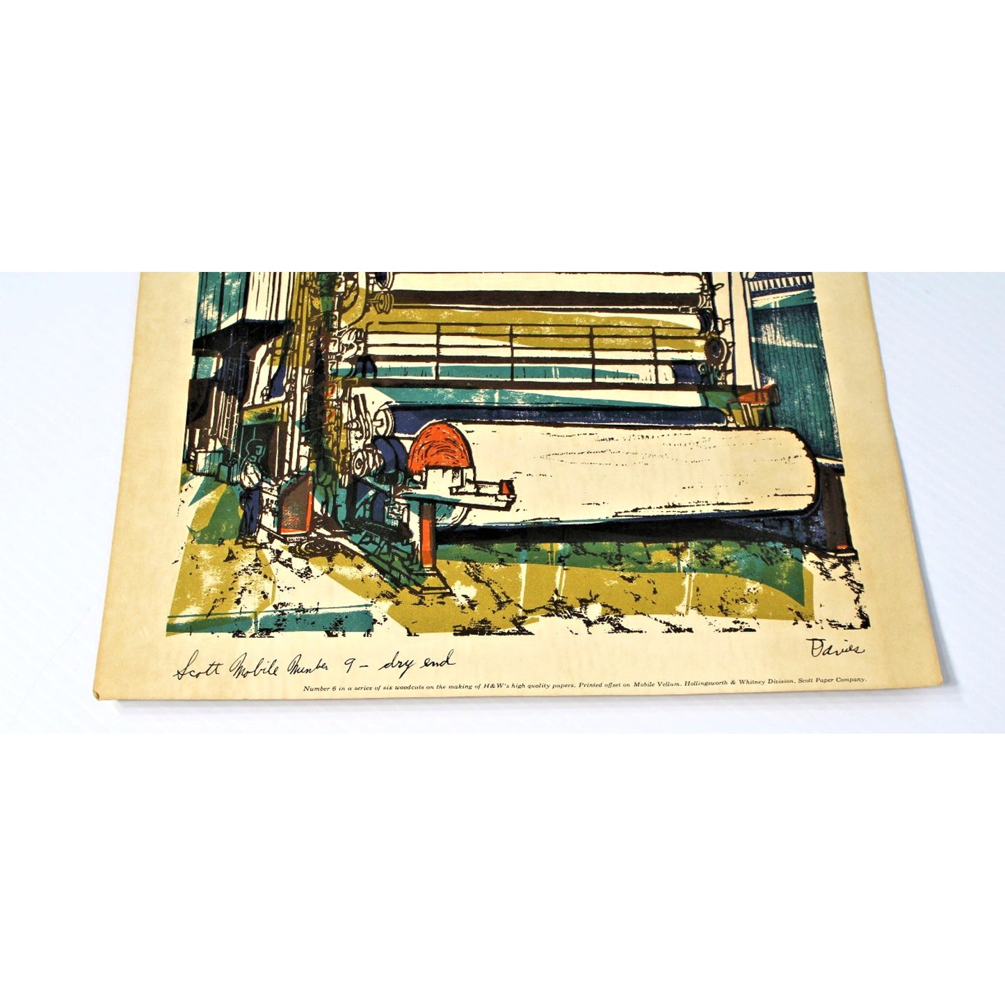 Vintage Woodcut by Ted Davies- Scott Paper Co, Number 9, Mobile, AL 14" x 11.25"