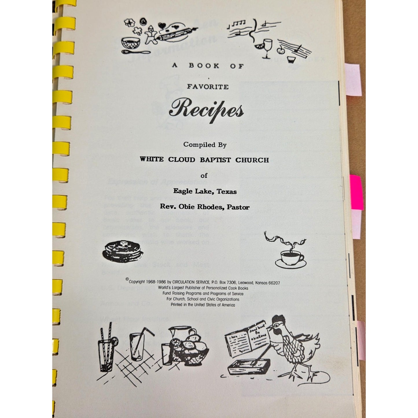 Vintage 1986 Favorite Recipes Cookbook Eagle Lake, TX White Cloud Baptist Church