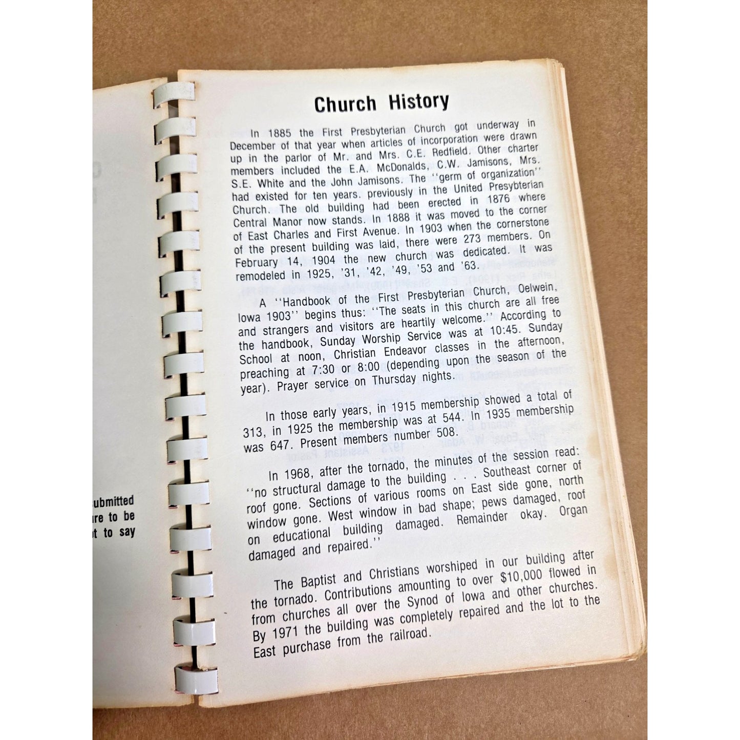 Vintage Oelwein Iowa Centennial Cook Book 1885-1985 Presbyterian Church History