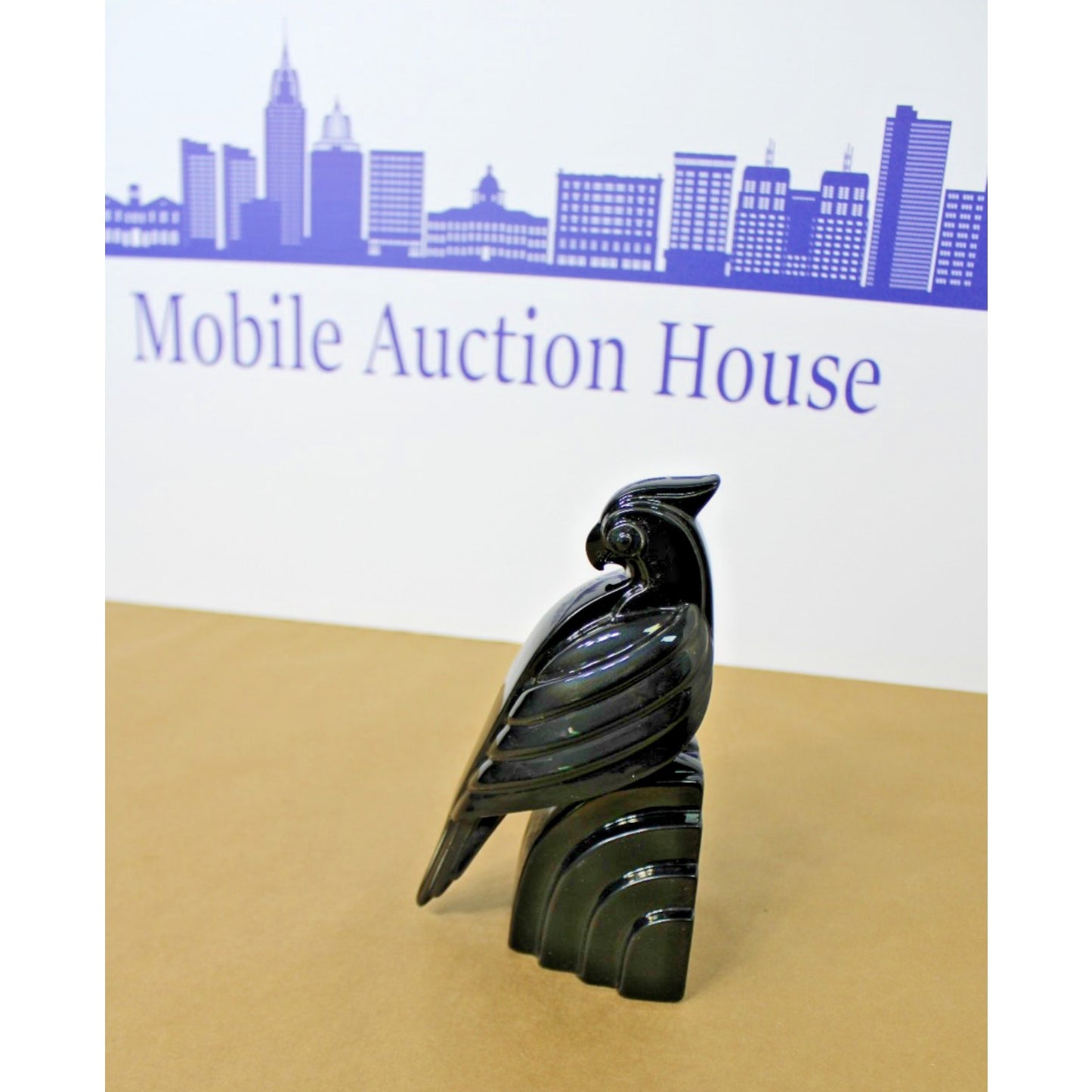 Vintage Fitz & Floyd Art Deco Jet Black Parrot Single Bookend, Weighted Figure