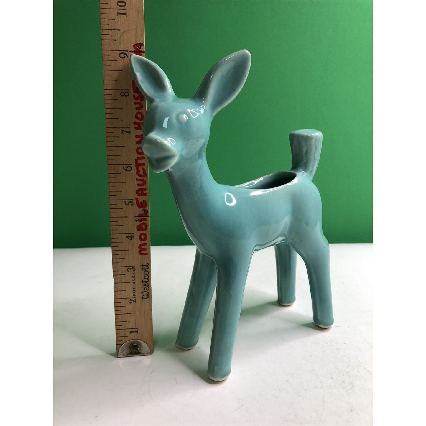 Vintage California Pottery Standing Deer Doe Fawn Planter Blue Green 9”x 6”