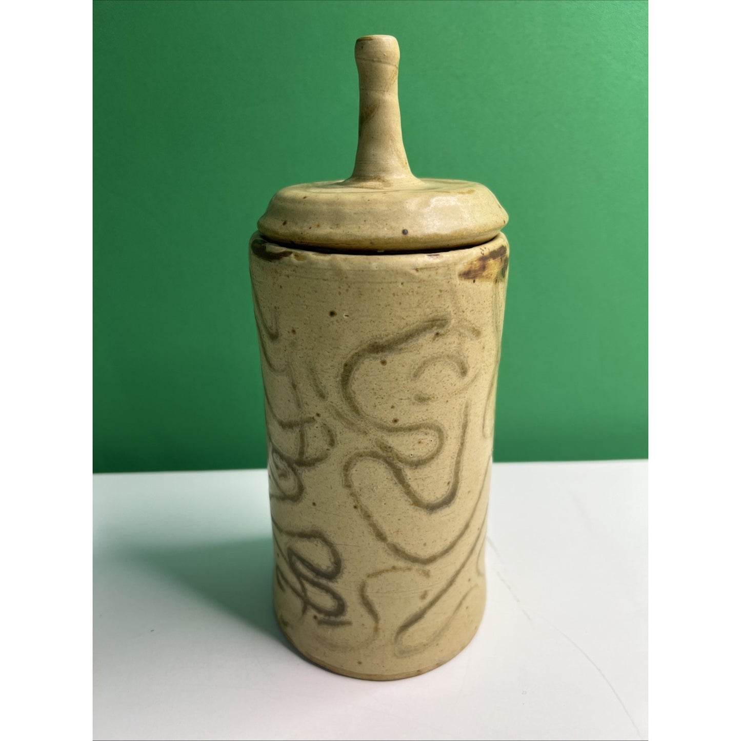 Studio Art Pottery Lidded Vessel Artist Signed “RJB” American Ceramic Vase Jar