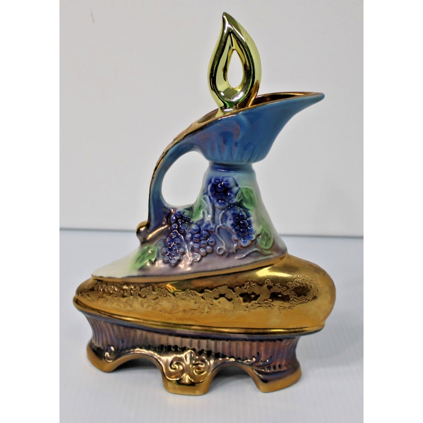 Vintage 1977 Jim Beam Whiskey Decanter, Weeping Gold Grape Cluster, Empty