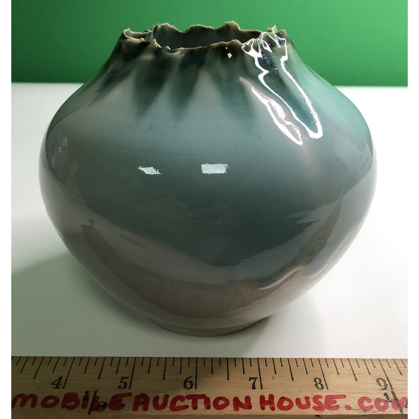Artist Signed VALDA COX POTTERY VASE Freeform Crater Ruffled Edge Pennsylvania