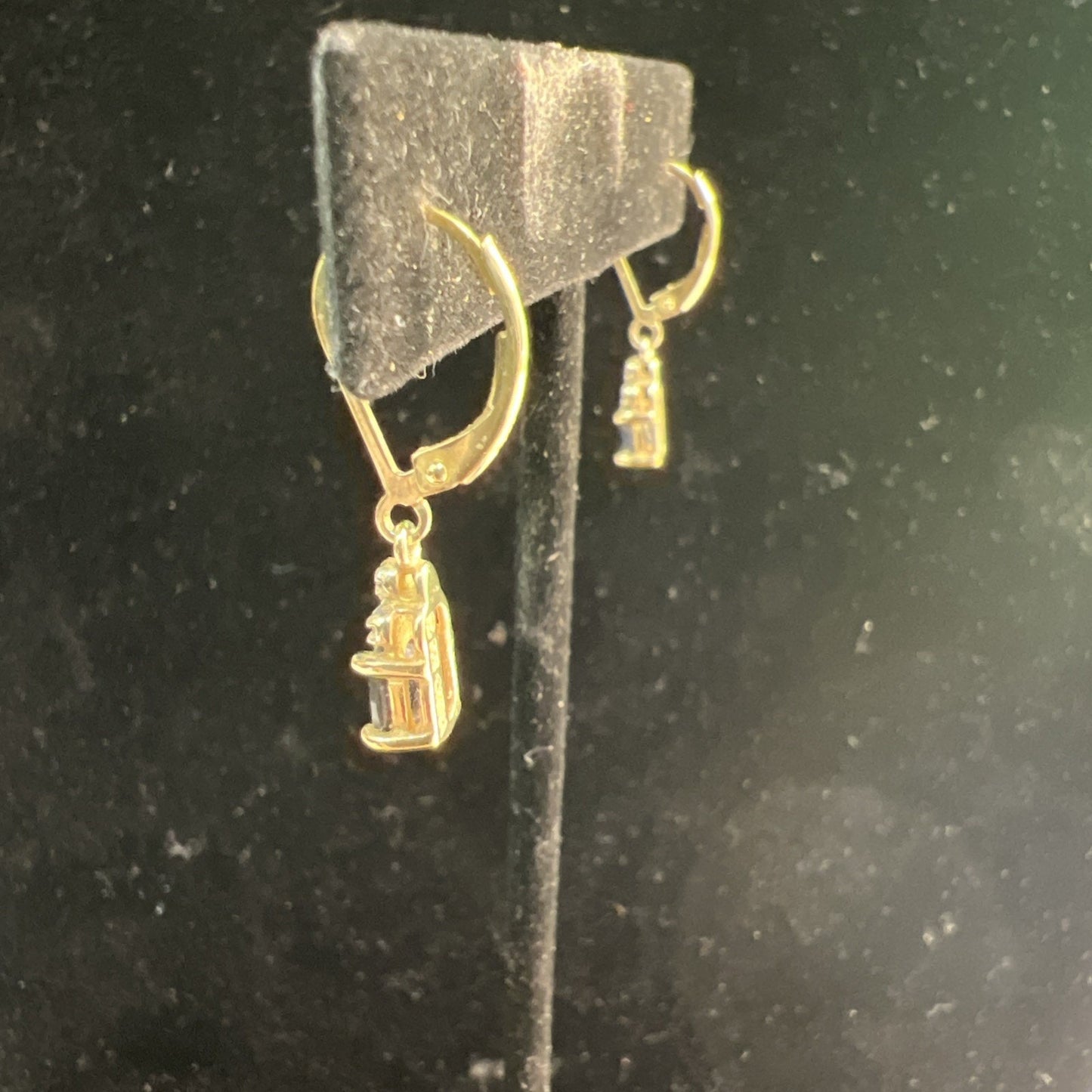 Vintage Gold Vermeil Over 925 Sterling Silver Dangle Drop Earrings Blue Stone