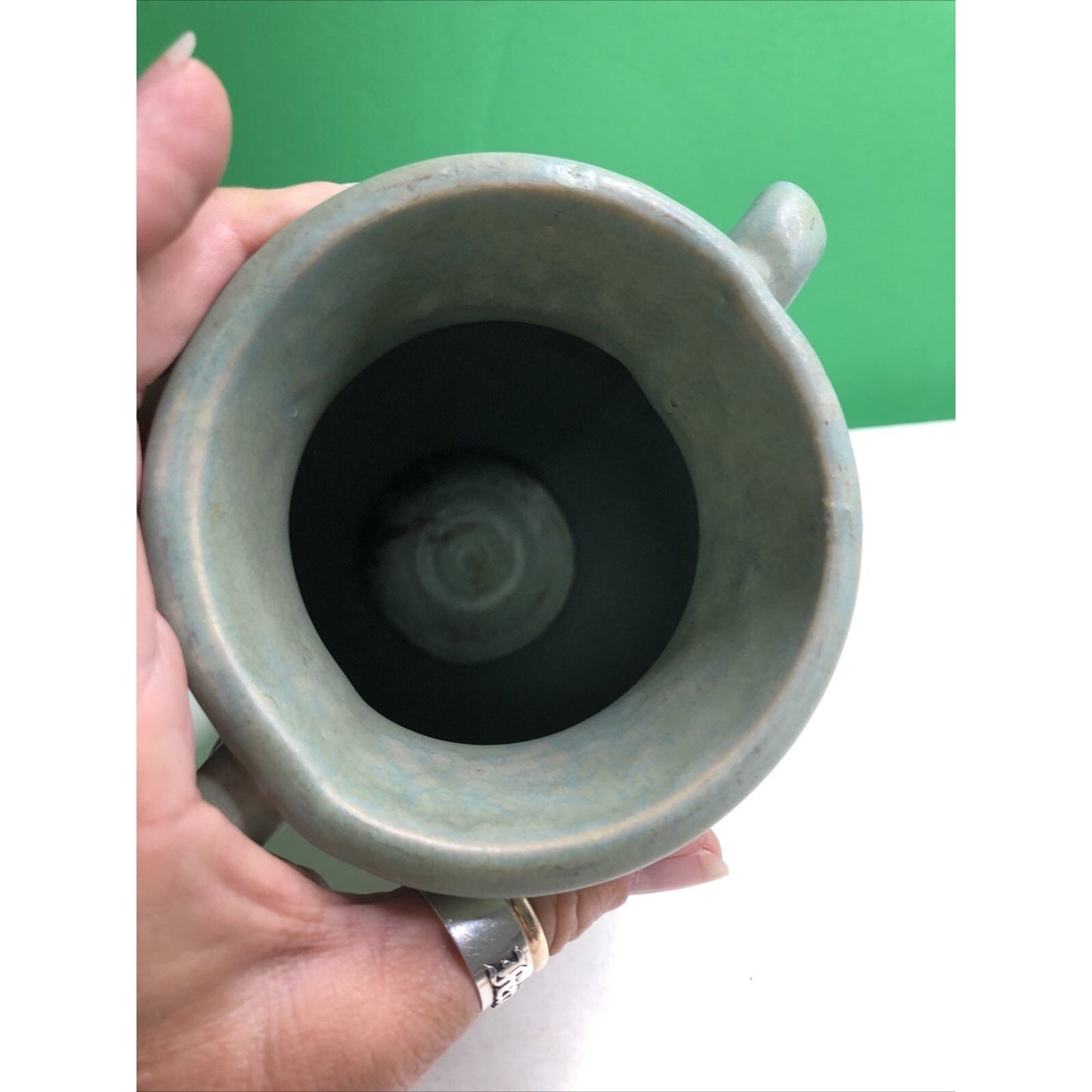 Brush McCoy 1930s Vintage Art Deco Pottery Mottled Green Cream Ceramic Vase