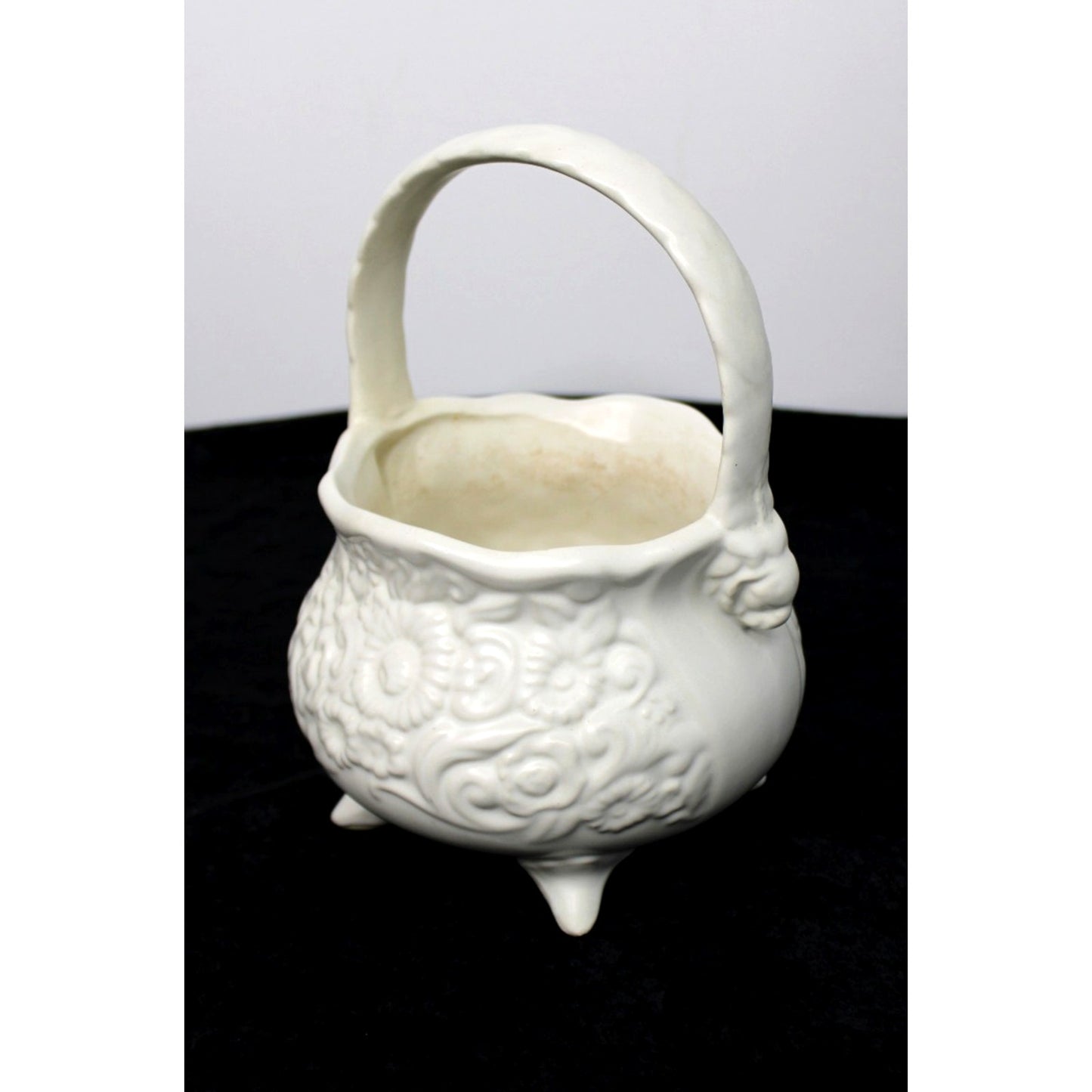 1940s Vintage Hull Pottery Footed Flower Basket Vase Centerpiece, 9.5"H