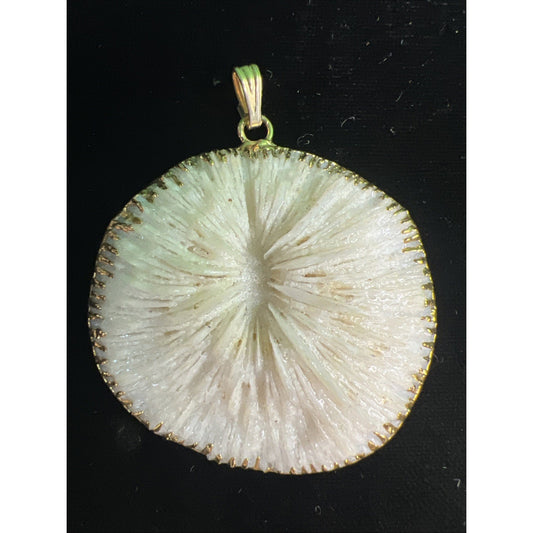 Vintage Gold Dipped Coral Pendant 1.5” Diameter Natural Jewelry
