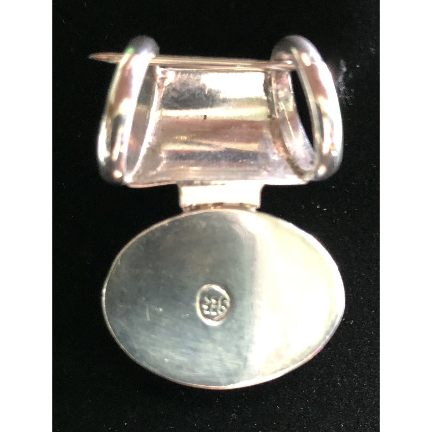 Vintage Chunky Black Onyx Sterling Silver Pendant Statement Piece 925