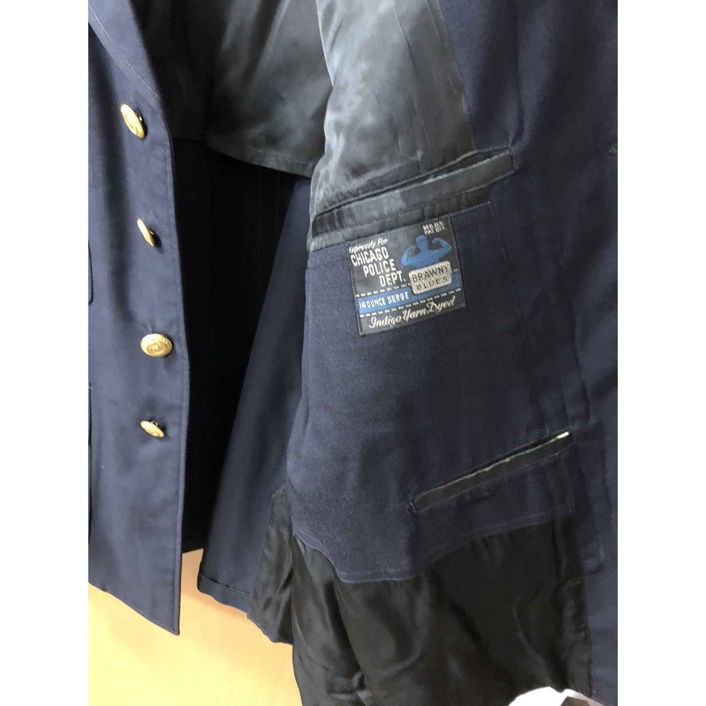 Vintage Chicago Police Coat Double Breasted Brawny Blues Kale Uniform Jacket