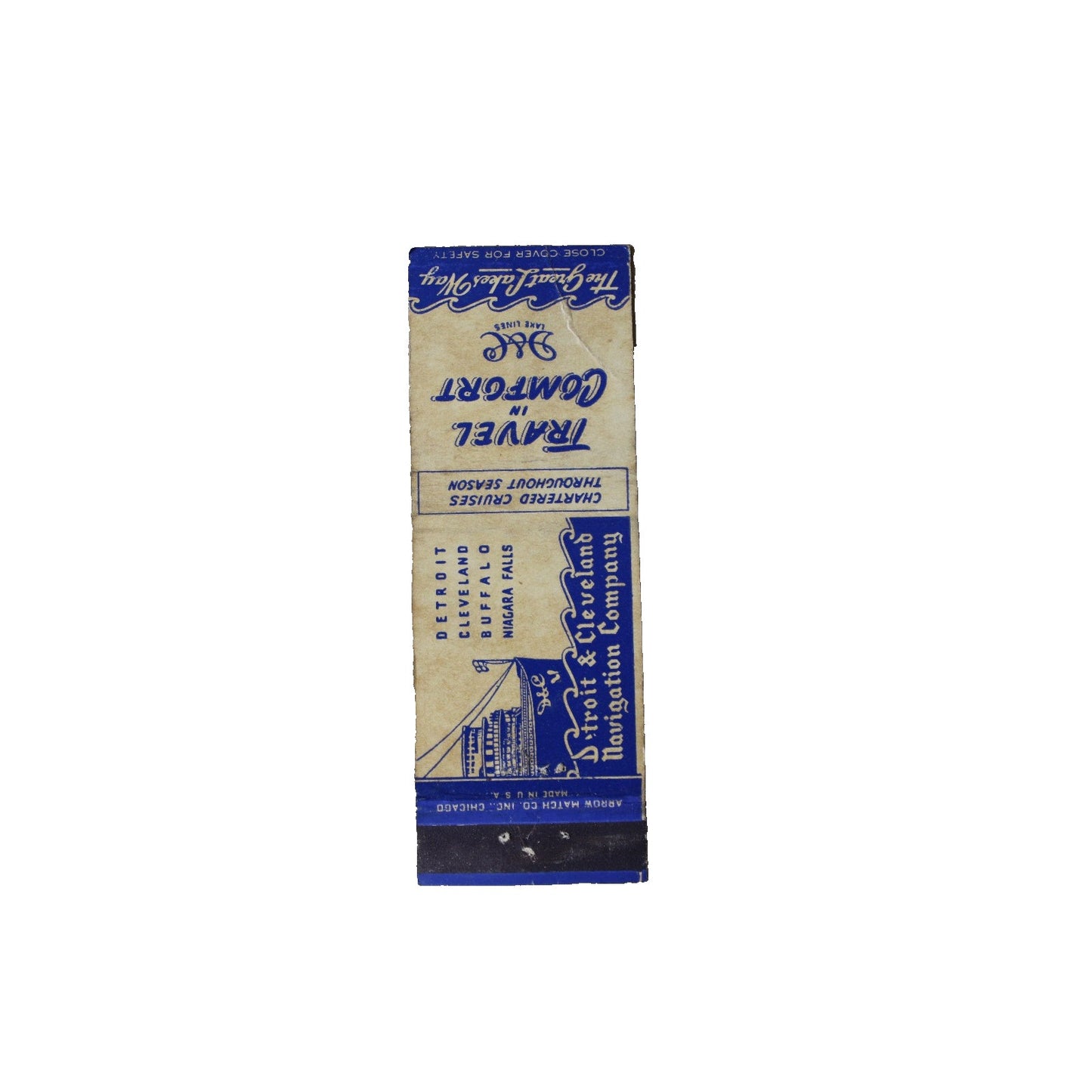 Vintage Mid Century Matchbook Detroit & Cleveland Navigation Co. Great Lakes