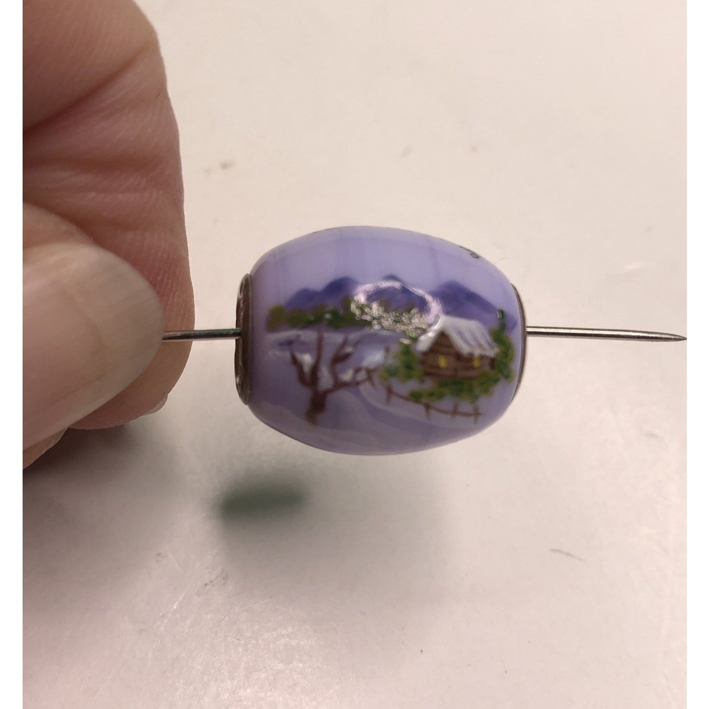 Fenton Art Glass Bead Sterling Lined Handpainted West Virginia 150th Exclusive