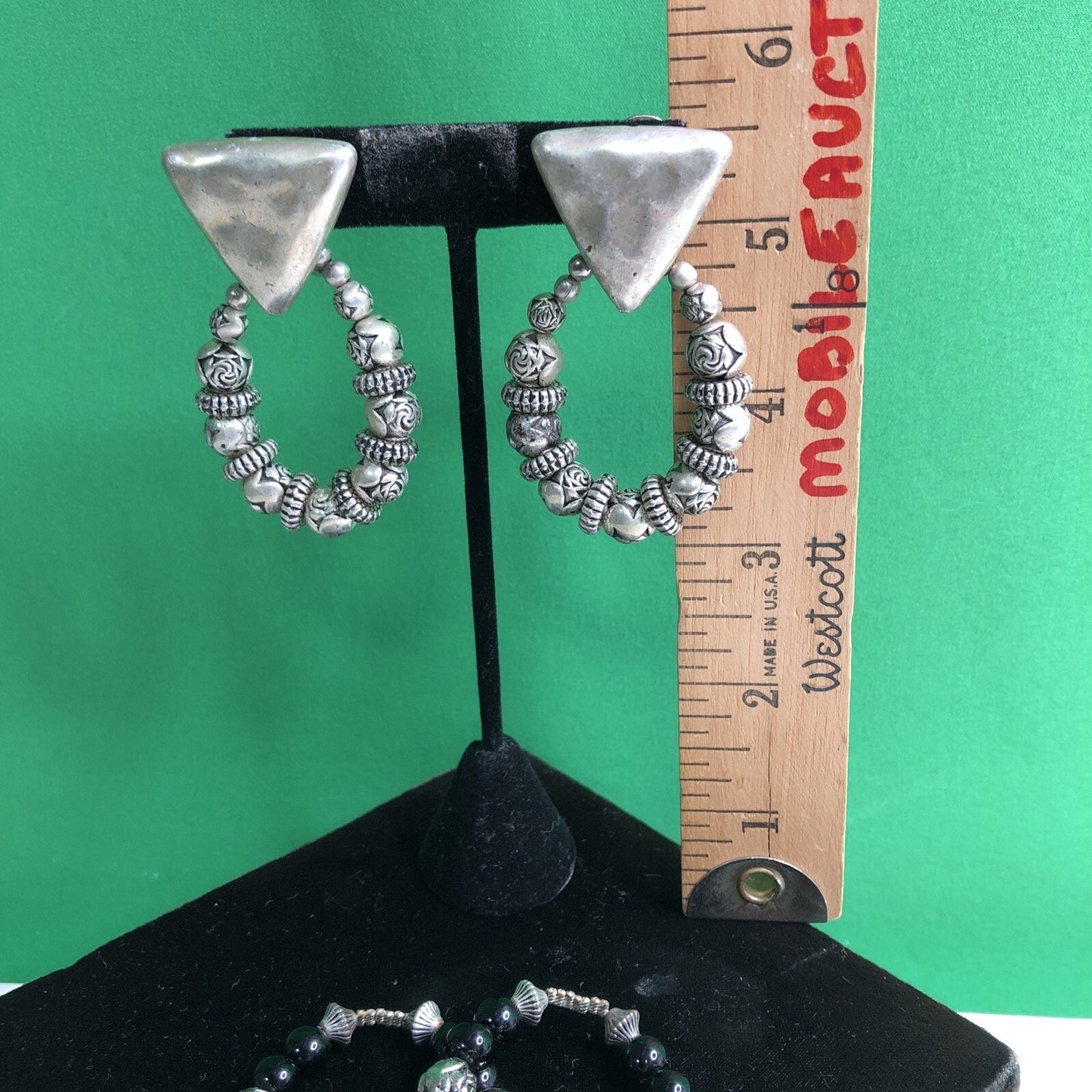 Vintage Mexican Silver Style Pierced EARRINGS w/ Interchangeable Beaded Dangles
