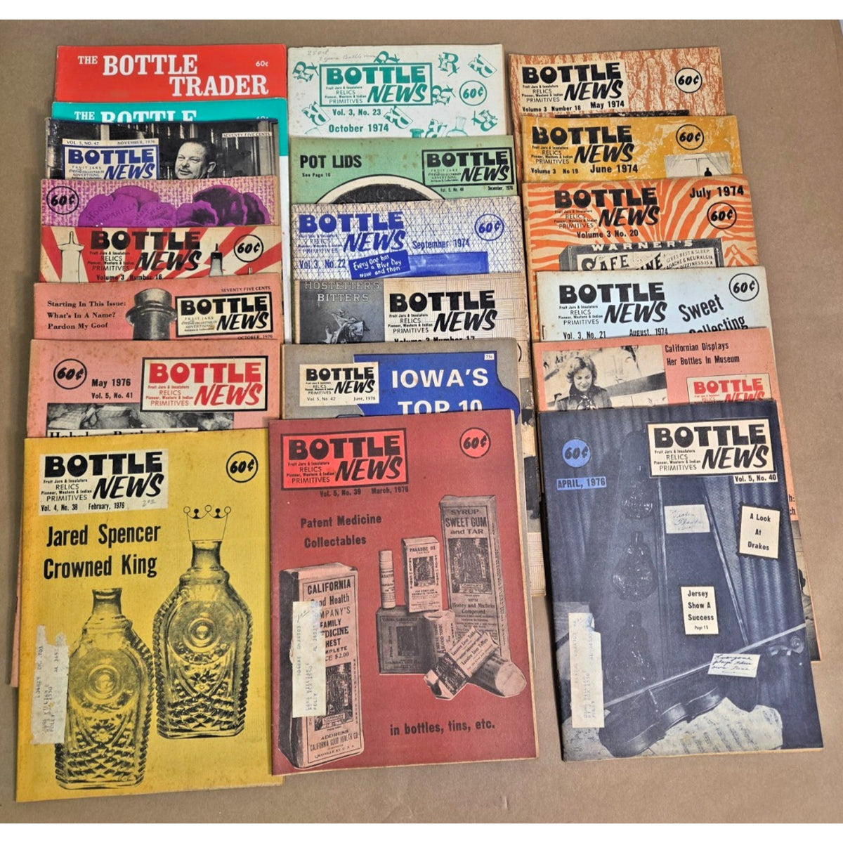 Vintage Bottle News Relics & Primitives Magazine Lot 1974-1976 Bulk Run of 20