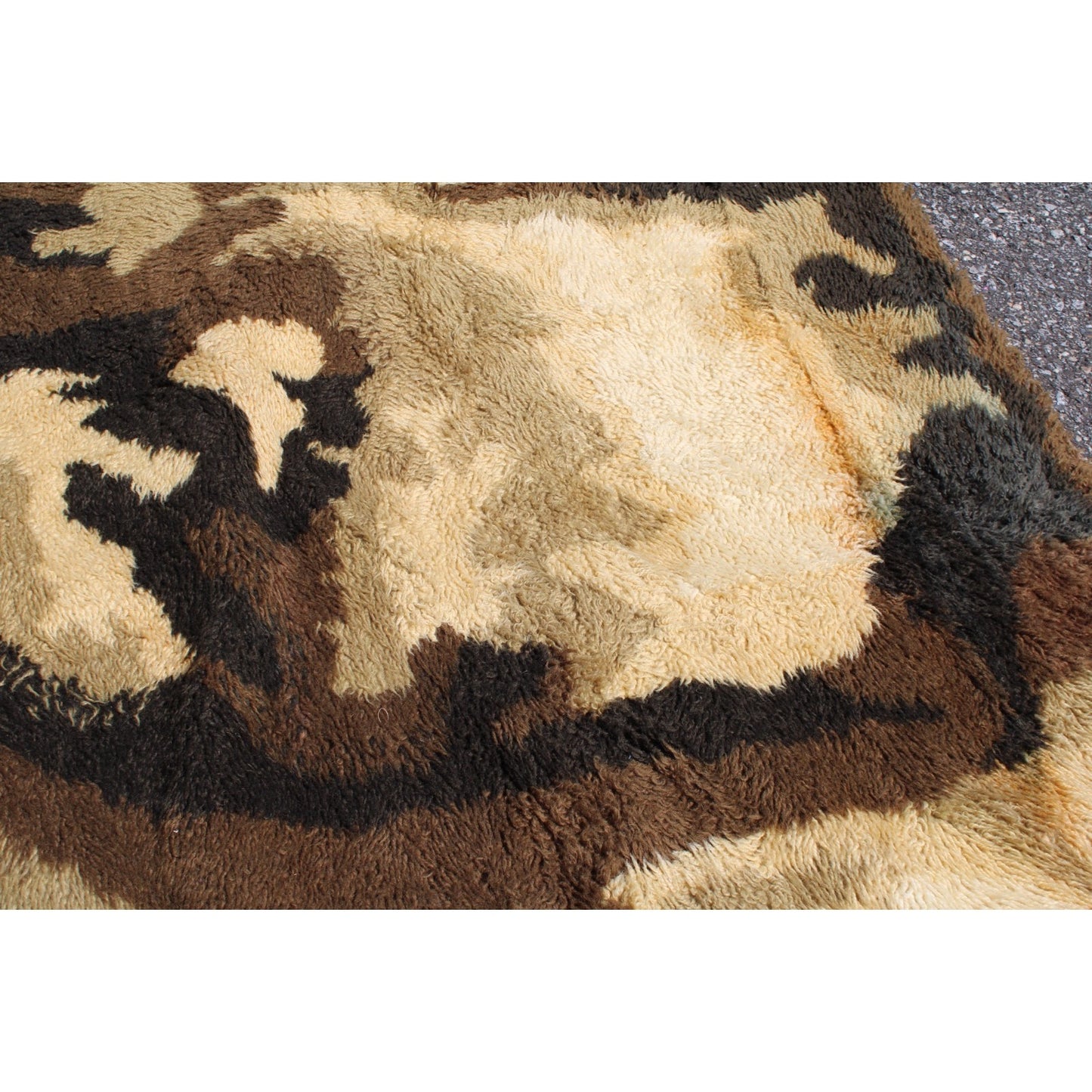 1970s Danish Modern Wool Rug by Ege Rya- 6' x 9' Tan Brown Shag Abstract Groovy