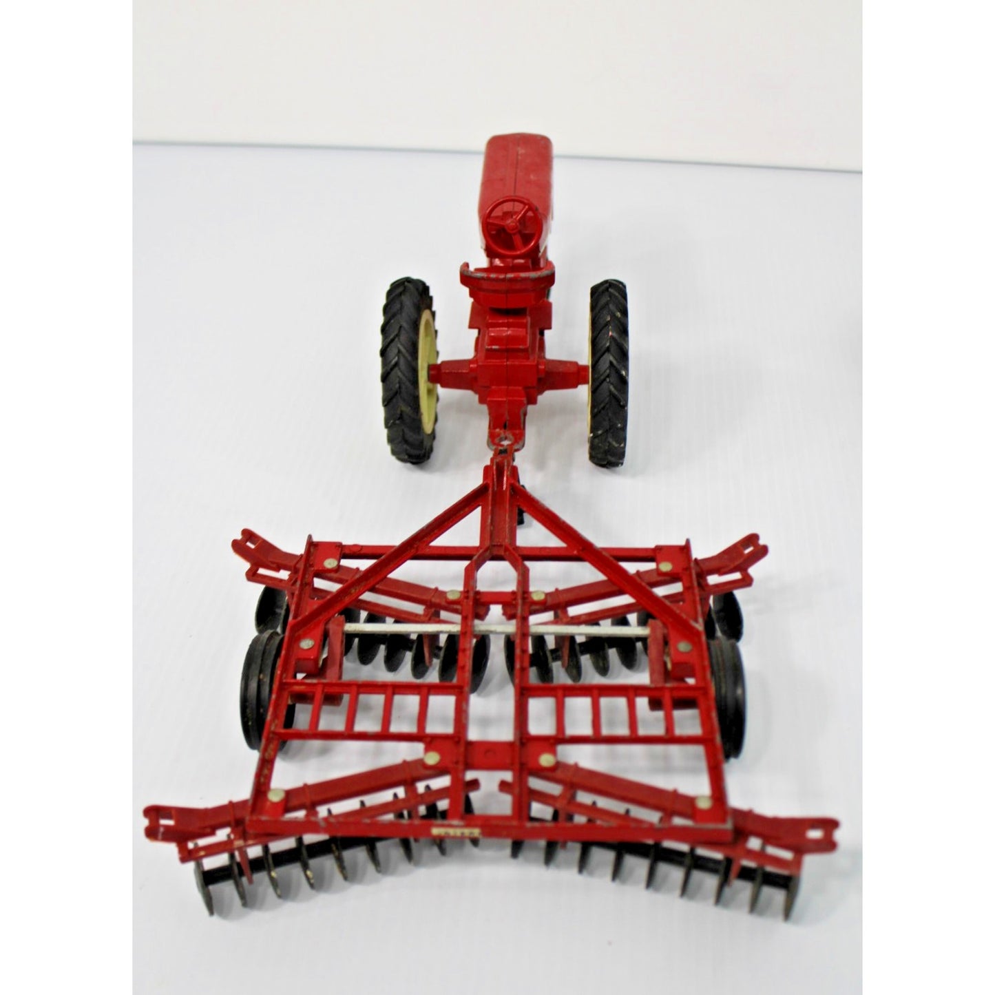 Vintage ERTL Co. 1:16 Scale Metal International Tractor, Wagon, 2 Plows Toy Set