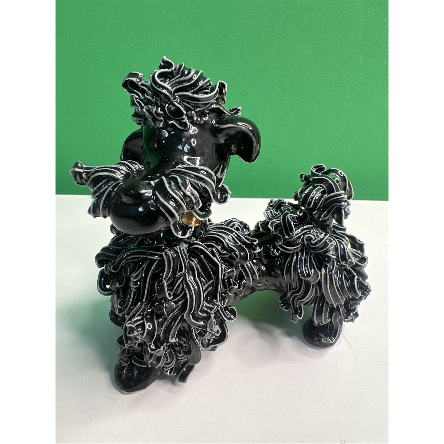 Vintage Sassy MCM Black Ceramic Spaghetti Poodle Dog Retro Kitsch 4.5” Figurine